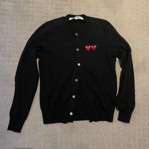 Comme des Garçons Play Dual Signature Logo Patch Wool Cardigan double heart